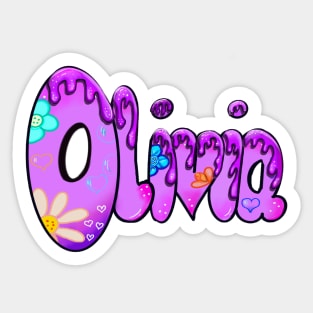 Olivia girls first name in purple with flowers floral 60s 70s retro Personalized personalised customised name Olivia Sticker